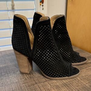 Lucky Brand Black Peep-Toe Heeled Boots